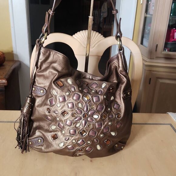 Sigrid Olsen brown Jeweled leather shoulder bag - Picture 1 of 12